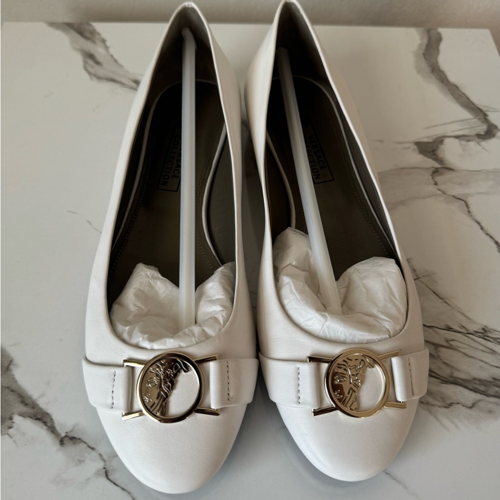 Versace Collection Leather Ballet Flats Nappa Bianco Ottico